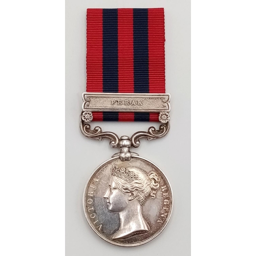 92 - India General Service Medal 1854 with clasp ‘Perak’, named to: 1557 Pte H Holland 80th Foot. The 80t... 