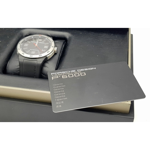 148 - A Porsche Design P'6000 Automatic Gents Watch. Black rubber strap. Stainless steel case - 44mm. Blac... 