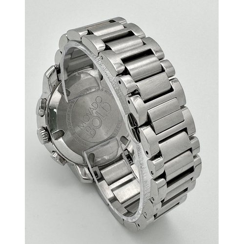 422 - A Movado Bold Quartz Chronograph Watch. Stainless steel bracelet and case - 40mm. Silver and white d... 