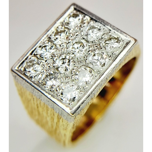 66 - An 18K Yellow Gold Diamond Signet Ring. 12 round cut diamonds. 0.8ctw approx. Size H. 9.87g total we... 