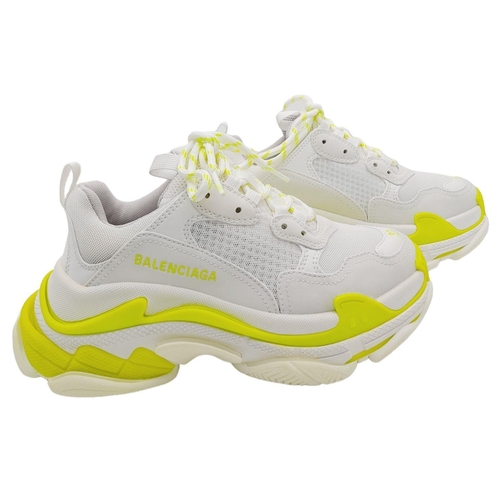 150 - A Pair of Balenciaga White and Neon Green/Yellow Triple S Trainers. Size UK 4.5/Europe 37/US 6.5. In... 