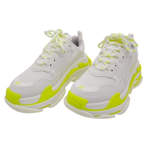 150 - A Pair of Balenciaga White and Neon Green/Yellow Triple S Trainers. Size UK 4.5/Europe 37/US 6.5. In... 