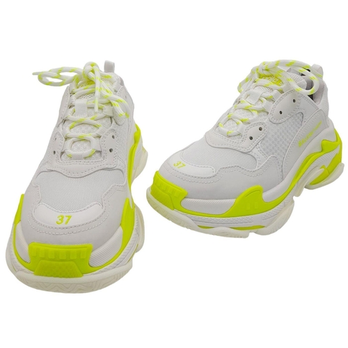 150 - A Pair of Balenciaga White and Neon Green/Yellow Triple S Trainers. Size UK 4.5/Europe 37/US 6.5. In... 