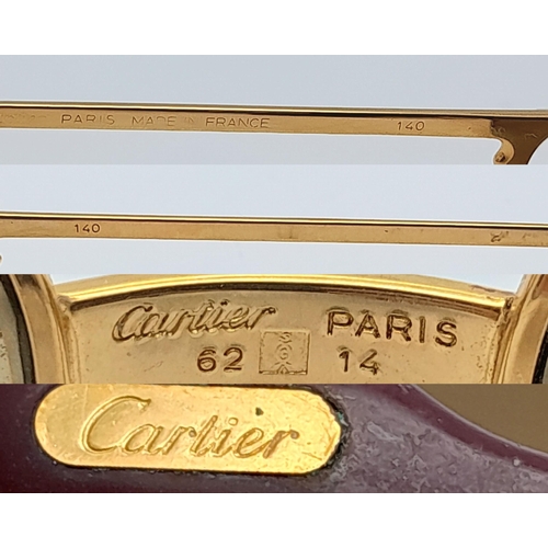 220 - A Pair of Cartier Sunglasses- Santos De Cartier Gold-tone Aviator Sunglasses. In Good Condition. Com... 