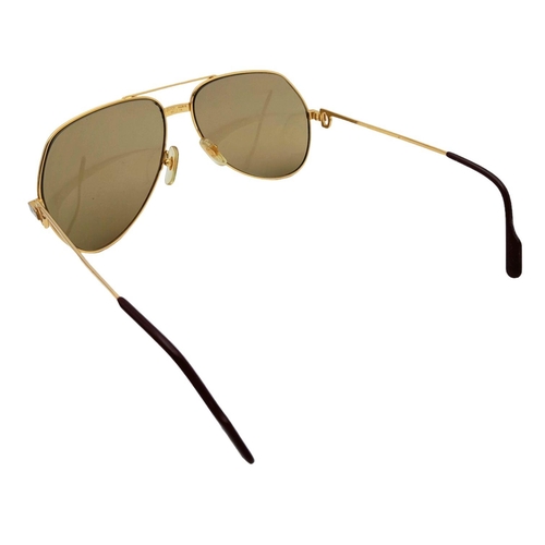 220 - A Pair of Cartier Sunglasses- Santos De Cartier Gold-tone Aviator Sunglasses. In Good Condition. Com... 