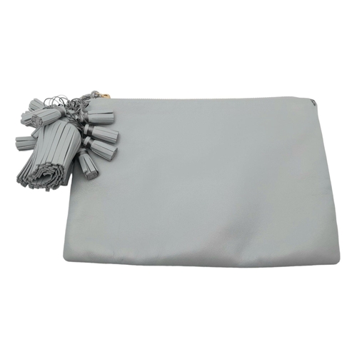 368 - An Anya Hindmarch Grey Clutch Bag. Leather exterior with gold-toned hardware zip top closure. Grey l... 