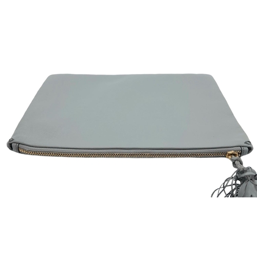 368 - An Anya Hindmarch Grey Clutch Bag. Leather exterior with gold-toned hardware zip top closure. Grey l... 