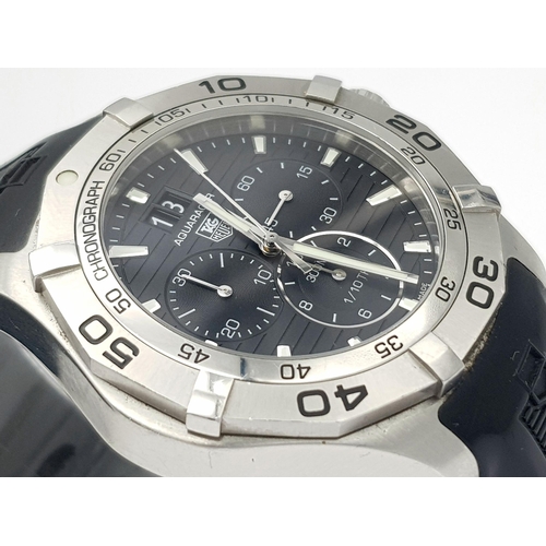 394 - A Tag Heuer Aquaracer Chronograph Quartz Gents Watch. Model - CAF 101E. Black rubber strap. Stainles... 