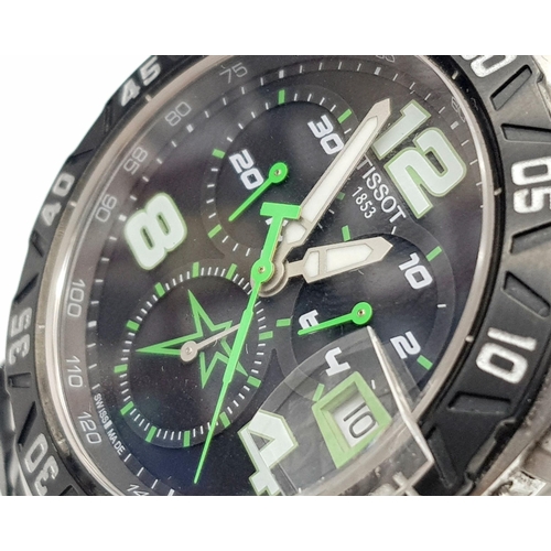 401 - A Tissot Nicky Haden 69 Chronograph Limited Edition Watch. 
Black and green rubber strap. Stainless ... 