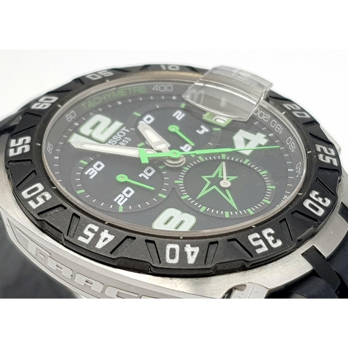 401 - A Tissot Nicky Haden 69 Chronograph Limited Edition Watch. 
Black and green rubber strap. Stainless ... 