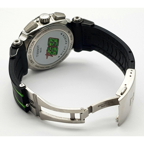 401 - A Tissot Nicky Haden 69 Chronograph Limited Edition Watch. 
Black and green rubber strap. Stainless ... 