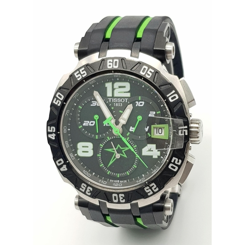 401 - A Tissot Nicky Haden 69 Chronograph Limited Edition Watch. 
Black and green rubber strap. Stainless ... 