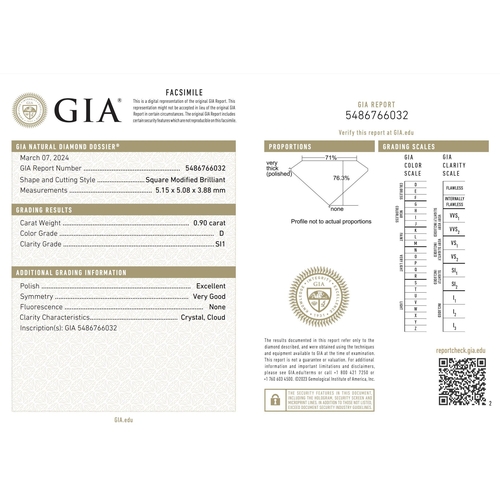 53 - 0.9ct princess cut DIAMOND stone, colour D, clarity SI1, comes with GIA certificate.
Measurement 5.1... 