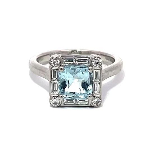 60 - Platinum AQUAMARINE and DIAMOND ring, with 1.44ct asscher cut Aquamarine centre, and surrounded by 0... 