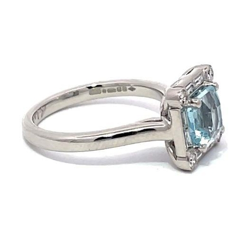 60 - Platinum AQUAMARINE and DIAMOND ring, with 1.44ct asscher cut Aquamarine centre, and surrounded by 0... 