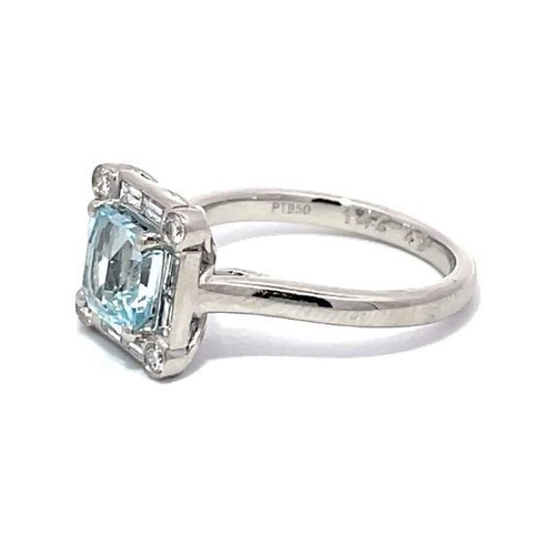 60 - Platinum AQUAMARINE and DIAMOND ring, with 1.44ct asscher cut Aquamarine centre, and surrounded by 0... 