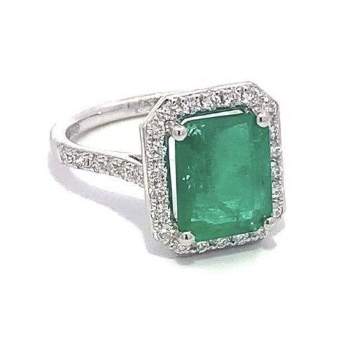 81 - Platinum EMERALD and DIAMOND halo ring, with 3.62ct natural Emerald centre and 0.58ct halo diamonds.... 