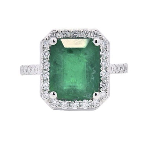 81 - Platinum EMERALD and DIAMOND halo ring, with 3.62ct natural Emerald centre and 0.58ct halo diamonds.... 