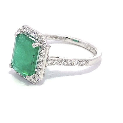 81 - Platinum EMERALD and DIAMOND halo ring, with 3.62ct natural Emerald centre and 0.58ct halo diamonds.... 