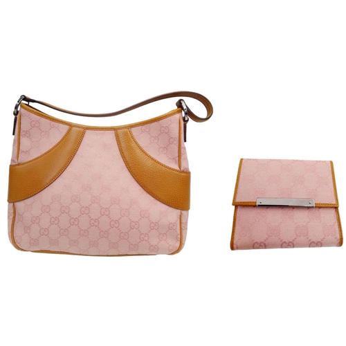 1 - A Gucci Rose Coloured Handbag and Matching Purse. Pink monogram cloth exterior with leather trim. Ba... 