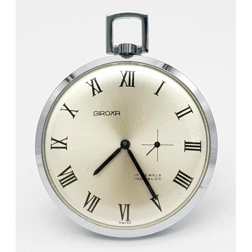 120 - A Stylish Vintage Giroxa Pendant Watch. Stainless steel case - 43mm. Silver tone dial with sub dial.... 