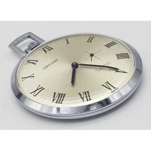 120 - A Stylish Vintage Giroxa Pendant Watch. Stainless steel case - 43mm. Silver tone dial with sub dial.... 