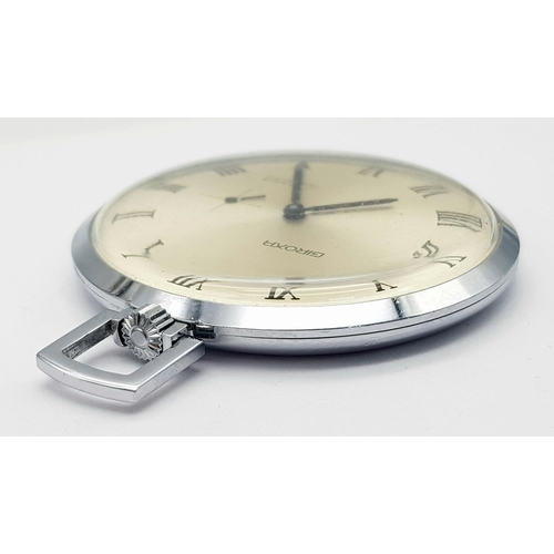 120 - A Stylish Vintage Giroxa Pendant Watch. Stainless steel case - 43mm. Silver tone dial with sub dial.... 