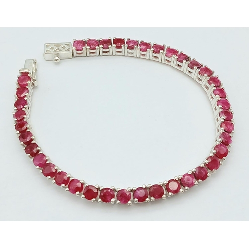 134 - A Ruby Gemstone Tennis Bracelet set in 925 Silver. 17cm. 17g. CD-1370