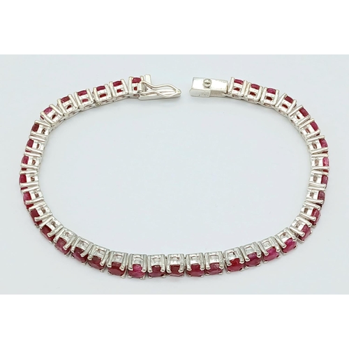 134 - A Ruby Gemstone Tennis Bracelet set in 925 Silver. 17cm. 17g. CD-1370