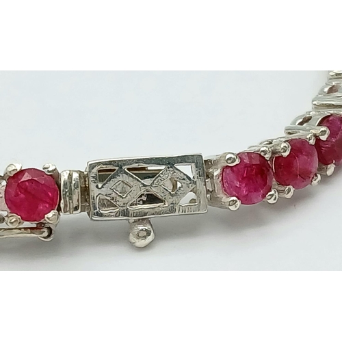 134 - A Ruby Gemstone Tennis Bracelet set in 925 Silver. 17cm. 17g. CD-1370