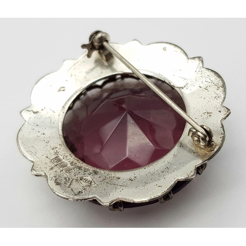 195 - Magnificent Vintage SCOTTISH SILVER BROOCH with enormous Amethyst coloured centre stone. Full hallma... 