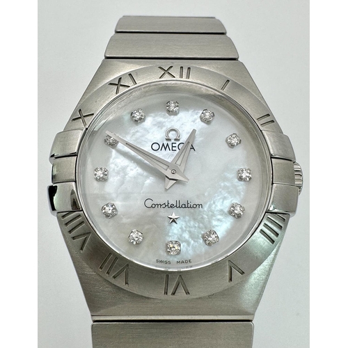 358 - An Omega Constellation Diamond Quartz Ladies Watch. Stainless steel bracelet and case - 28mm. Mother... 