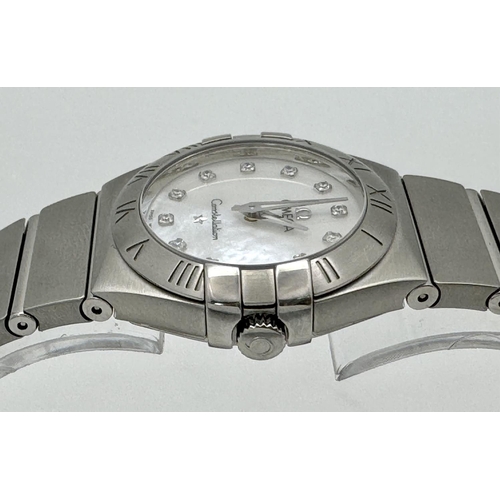 358 - An Omega Constellation Diamond Quartz Ladies Watch. Stainless steel bracelet and case - 28mm. Mother... 