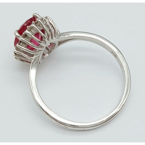 379 - A Ruby Gemstone Ring with Diamond Surround -0.30ctw set in 925 Silver. Size Q. Comes with a presenta... 