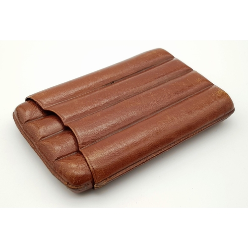 539 - Vintage Leather Cigar Case in lovely condition, together with vintage Cigar Piercer.