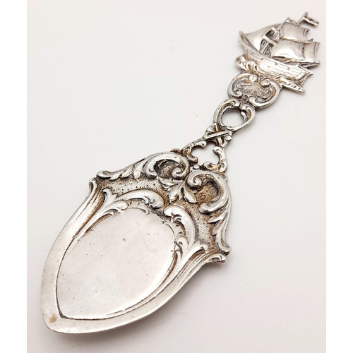 1699 - A SILVER FOB SPOON WITH GALLEON HANDLE .     20gms