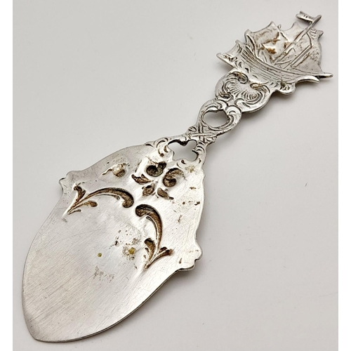 1699 - A SILVER FOB SPOON WITH GALLEON HANDLE .     20gms