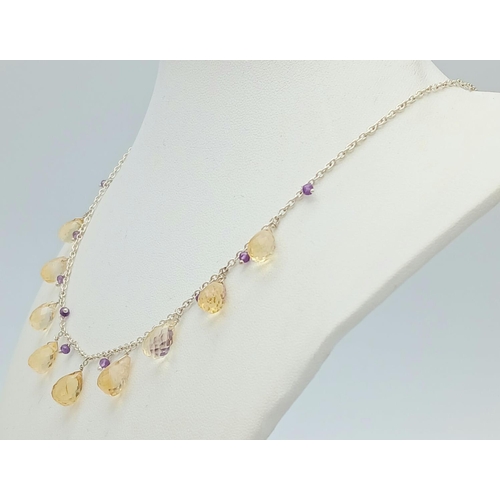 519 - A 135ctw Citrine Gemstone Bracelet and Citrine Necklace, 925 Silver clasp and Necklace. 18cm and 42c... 