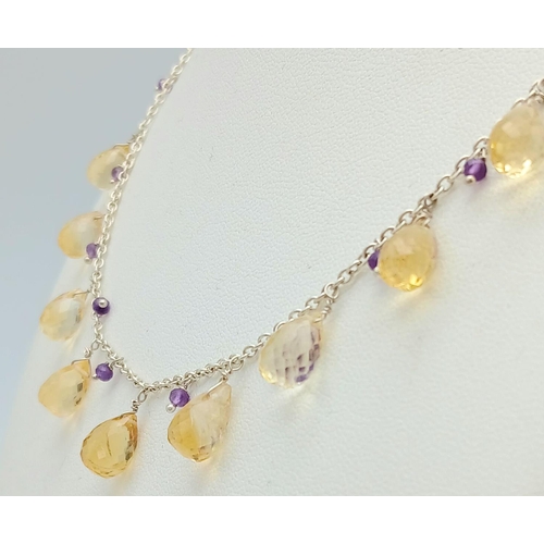 519 - A 135ctw Citrine Gemstone Bracelet and Citrine Necklace, 925 Silver clasp and Necklace. 18cm and 42c... 