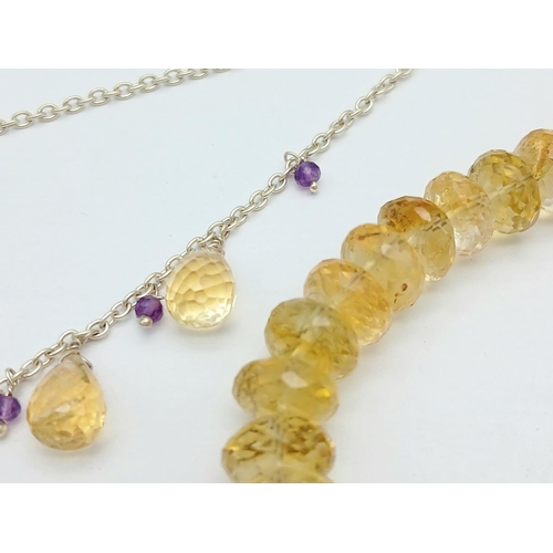 519 - A 135ctw Citrine Gemstone Bracelet and Citrine Necklace, 925 Silver clasp and Necklace. 18cm and 42c... 