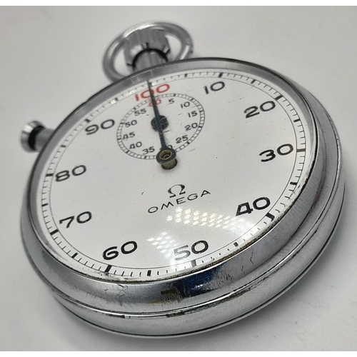 547 - A Vintage Omega Stainless Steel Stopwatch. 52mm diameter. White dial with second sub dial. In workin... 