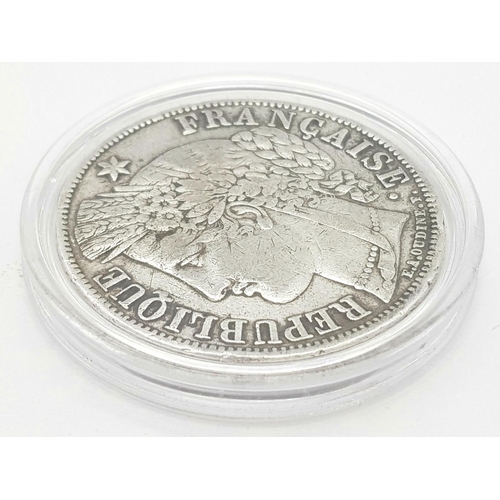 574 - 1851 FRENCH REPUBLIC 5 FRANC SILVER COIN. A large SILVER coin in extra fine condition. Complete with... 