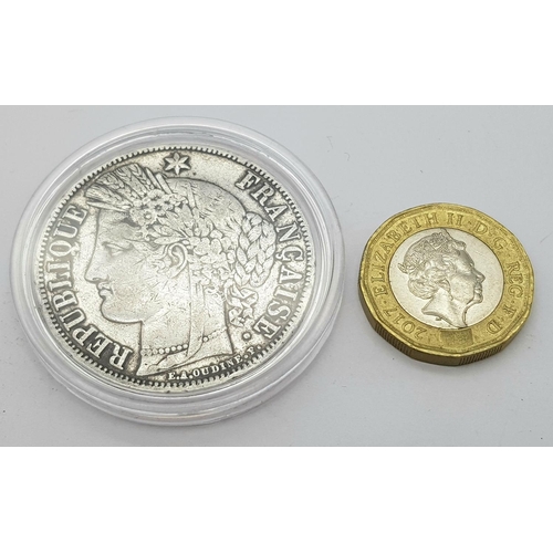 574 - 1851 FRENCH REPUBLIC 5 FRANC SILVER COIN. A large SILVER coin in extra fine condition. Complete with... 