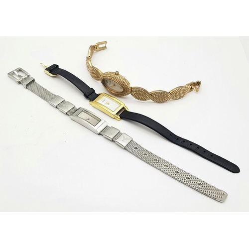 478 - Three Different Style Quartz Ladies Dress Watches. DKNY rectangular, Seksy stone set and an Accurist... 