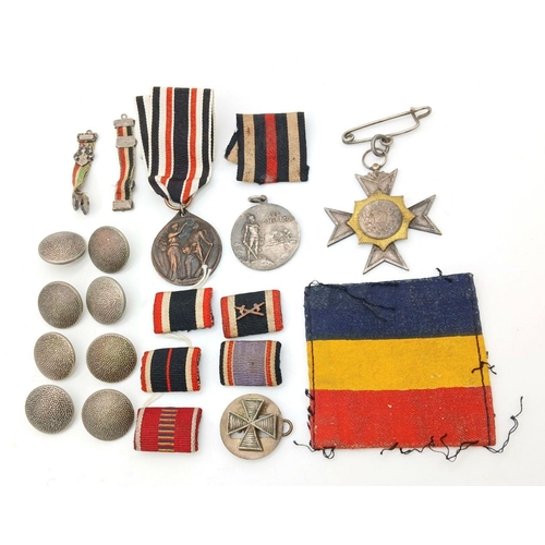 1144 - A Small Collection of Original WW1 and Post War Medals, Buttons & Ribbons Comprising; a 1914 Furg Da... 