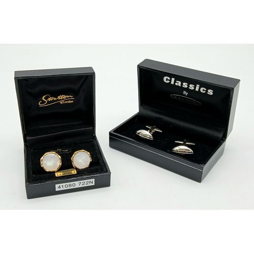 1151 - Two Pairs of Men’s Unworn Cufflinks Comprising: 1) 22 Carat Gold Plated Mother of Pearl Octagonal Sh... 