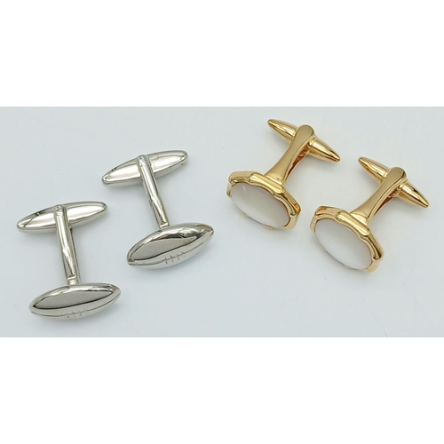 1151 - Two Pairs of Men’s Unworn Cufflinks Comprising: 1) 22 Carat Gold Plated Mother of Pearl Octagonal Sh... 