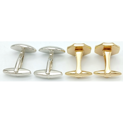 1151 - Two Pairs of Men’s Unworn Cufflinks Comprising: 1) 22 Carat Gold Plated Mother of Pearl Octagonal Sh... 