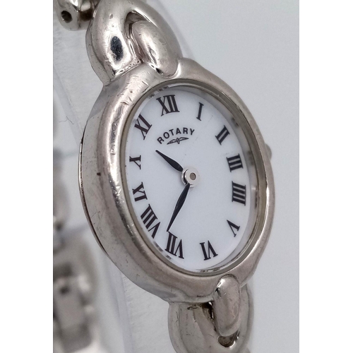 1165 - A Hallmarked 1999 Sterling Silver Ladies Bracelet Watch by Rotary. 20mm Including Crown. 35.16 Grams... 