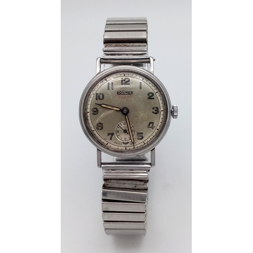 1186 - A Vintage Men’s Military Design Stainless Steel Manual Wind Watch by Roamer. This is the Premier Mod... 